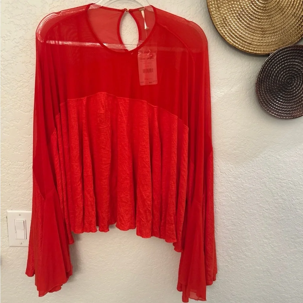 Free People Vibrant Orange‎ Women's Blouse size Small